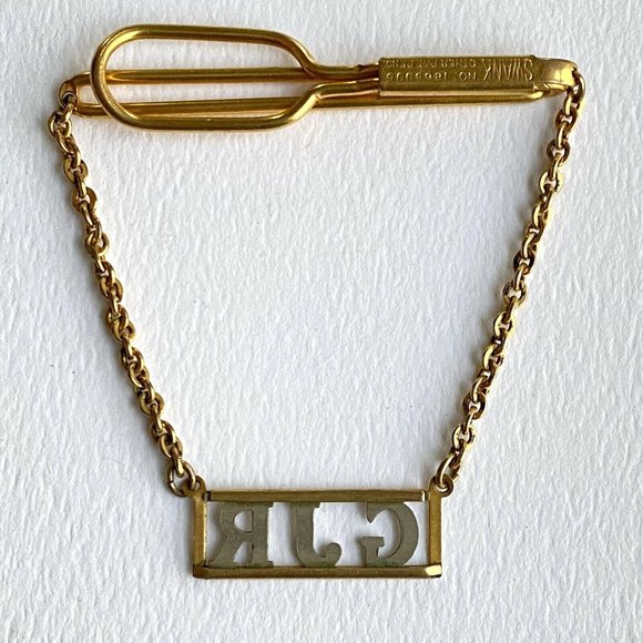 SWANK Monogram GJR Initials Name Letter Gold Tone Vintage Pendant Tie Bar Clip - Picture 5 of 7